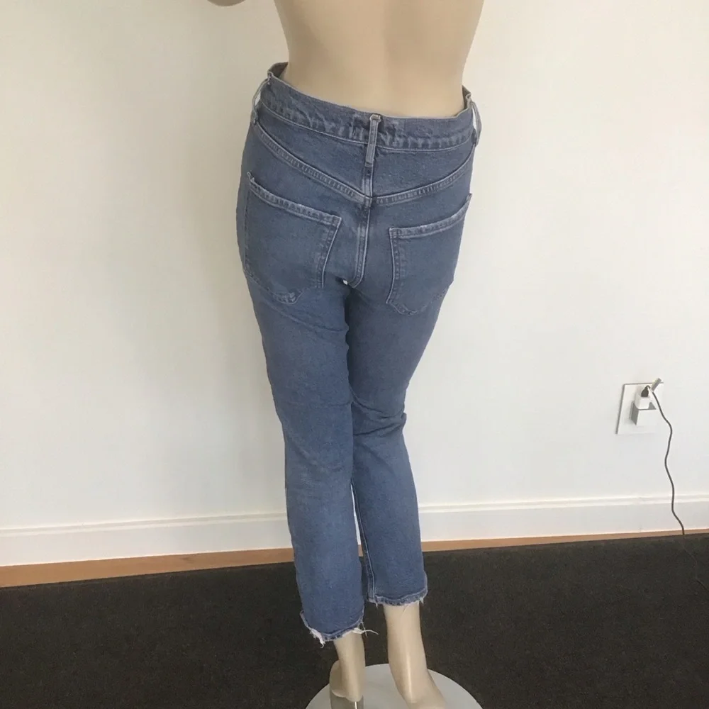 AGOLDE Riley Crop Frayed Hem High Rise Straight‎ Leg Denim Button Fly Jeans 25